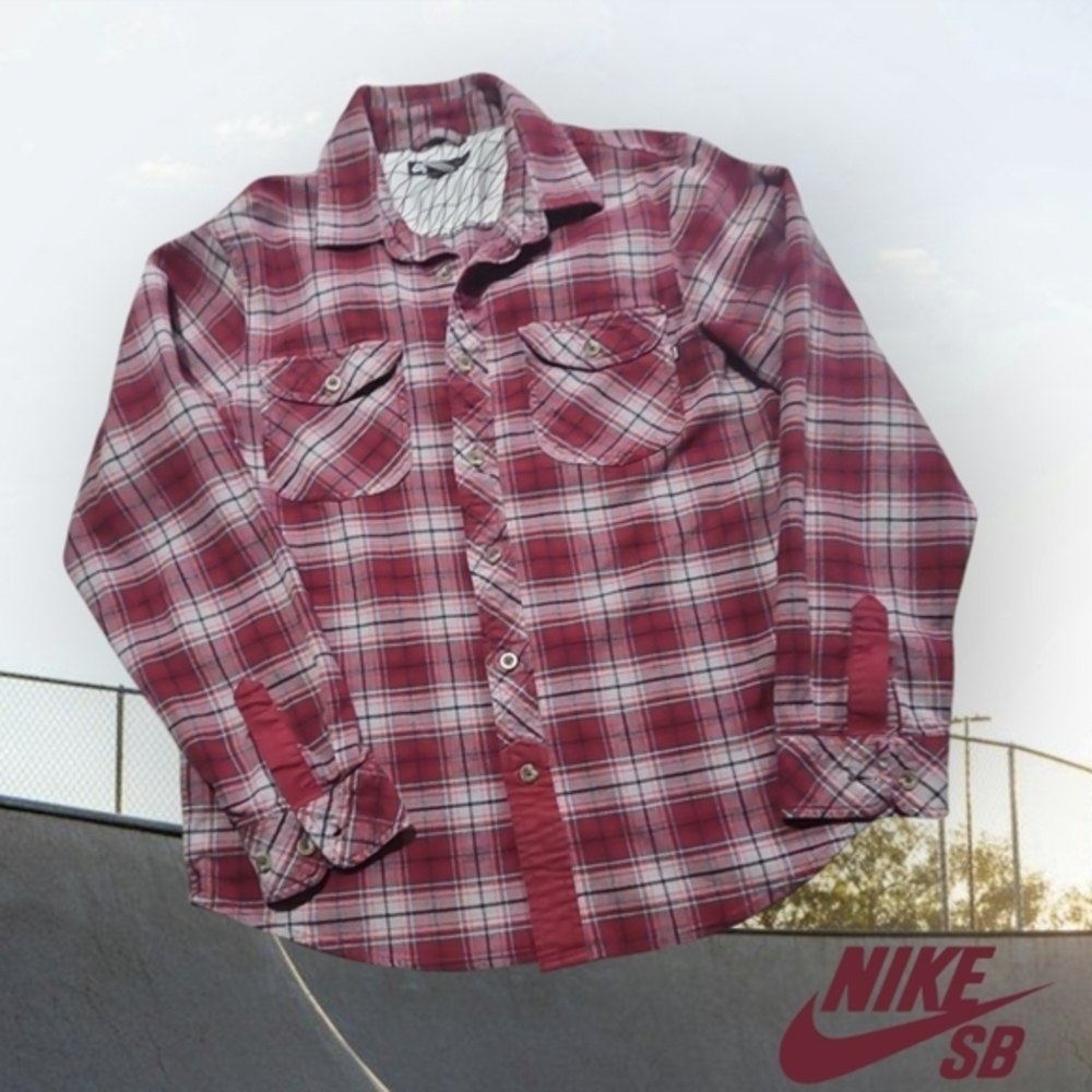 Nike SB Men's Plaid‎ Flannel Shirt Red Hunter Raleigh 684589-677 M